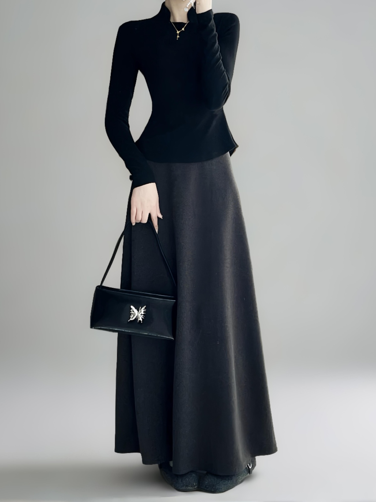 High-Waisted A-Line Long Skirt with Elastic Waist, Loose Fit, Zipper - Versatile Casual Floor-Length Skirt for Spring and Summer High-Waisted A-Line Long Skirt with Elastic Waist, Loose Fit, Zipper - Versatile Casual Floor-Length Skirt for Spring and Summer