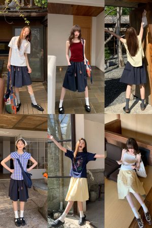 High-Waisted A-Line Short Skirt for Women, Elastic Pleated Big Pocket Tassel Design, Summer 2025 Petite Fashion Trend