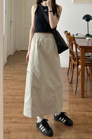 High-Waisted A-Line Skirt for Women - American High Street Style, Quick-Dry, Functional, Mid-Length, Slimming, Hip-Covering Design