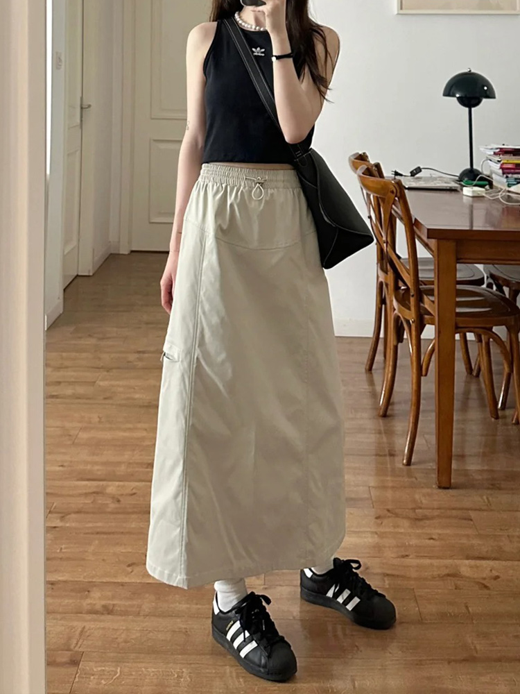 High-Waisted A-Line Skirt for Women - American High Street Style, Quick-Dry, Functional, Mid-Length, Slimming, Hip-Covering Design High-Waisted A-Line Skirt for Women - American High Street Style, Quick-Dry, Functional, Mid-Length, Slimming, Hip-Covering Design
