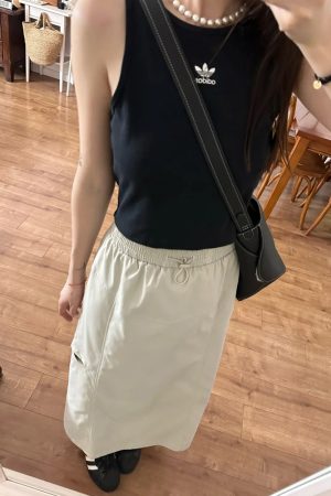 High-Waisted A-Line Skirt for Women - American High Street Style, Quick-Dry, Functional, Mid-Length, Slimming, Hip-Covering Design