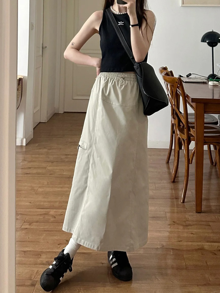 High-Waisted A-Line Skirt for Women - American High Street Style, Quick-Dry, Functional, Mid-Length, Slimming, Hip-Covering Design High-Waisted A-Line Skirt for Women - American High Street Style, Quick-Dry, Functional, Mid-Length, Slimming, Hip-Covering Design