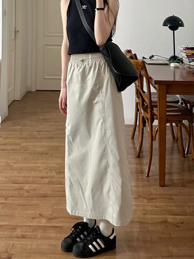 High-Waisted A-Line Skirt for Women - American High Street Style, Quick-Dry, Functional, Mid-Length, Slimming, Hip-Covering Design High-Waisted A-Line Skirt for Women - American High Street Style, Quick-Dry, Functional, Mid-Length, Slimming, Hip-Covering Design