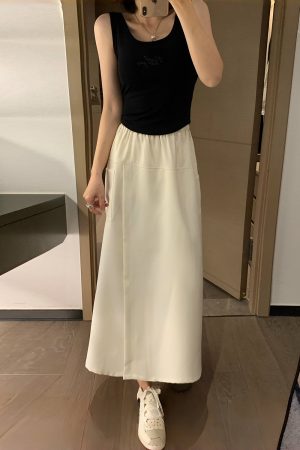 High-Waisted A-Line Skirt Pants, Slim-Fit, Wrinkle-Free Faux Two-Piece Design, Mid-Length with Pockets for Summer 2025 Fashion
