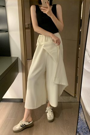 High-Waisted A-Line Skirt Pants, Slim-Fit, Wrinkle-Free Faux Two-Piece Design, Mid-Length with Pockets for Summer 2025 Fashion