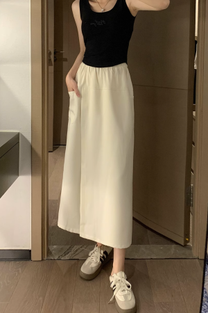 High-Waisted A-Line Skirt Pants, Slim-Fit, Wrinkle-Free Faux Two-Piece Design, Mid-Length with Pockets for Summer 2025 Fashion