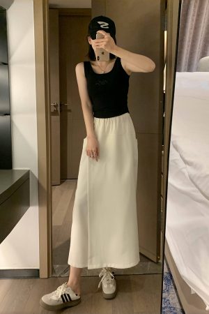 High-Waisted A-Line Skirt Pants, Slim-Fit, Wrinkle-Free Faux Two-Piece Design, Mid-Length with Pockets for Summer 2025 Fashion