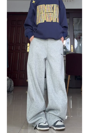 High-Waisted American Retro Sports Casual Pants for Women, Loose-Fit BF Style, Slimming Versatile Wide-Leg Trousers