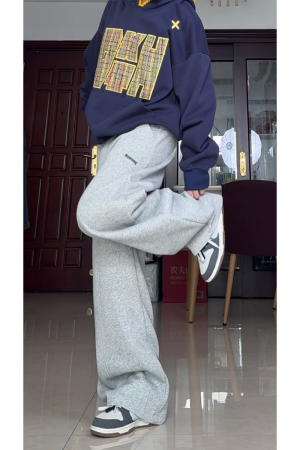 High-Waisted American Retro Sports Casual Pants for Women, Loose-Fit BF Style, Slimming Versatile Wide-Leg Trousers