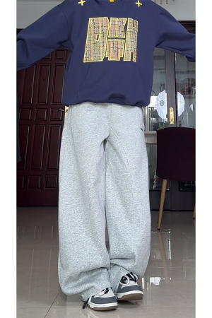 High-Waisted American Retro Sports Casual Pants for Women, Loose-Fit BF Style, Slimming Versatile Wide-Leg Trousers