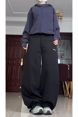 High-Waisted American Retro Sports Casual Pants for Women, Loose-Fit BF Style, Slimming Versatile Wide-Leg Trousers