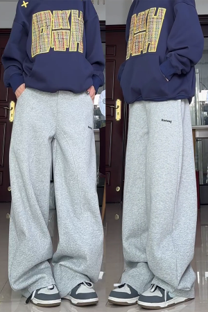 High-Waisted American Retro Sports Casual Pants for Women, Loose-Fit BF Style, Slimming Versatile Wide-Leg Trousers