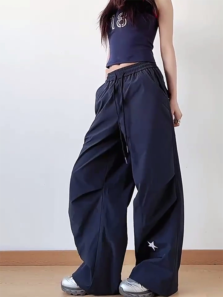 High-Waisted American Retro Star Work Pants for Women, Slimming Wide-Leg Loose Casual Sports Style for Summer High-Waisted American Retro Star Work Pants for Women, Slimming Wide-Leg Loose Casual Sports Style for Summer