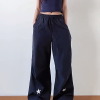 High-Waisted American Retro Star Work Pants for Women, Slimming Wide-Leg Loose Casual Sports Style for Summer