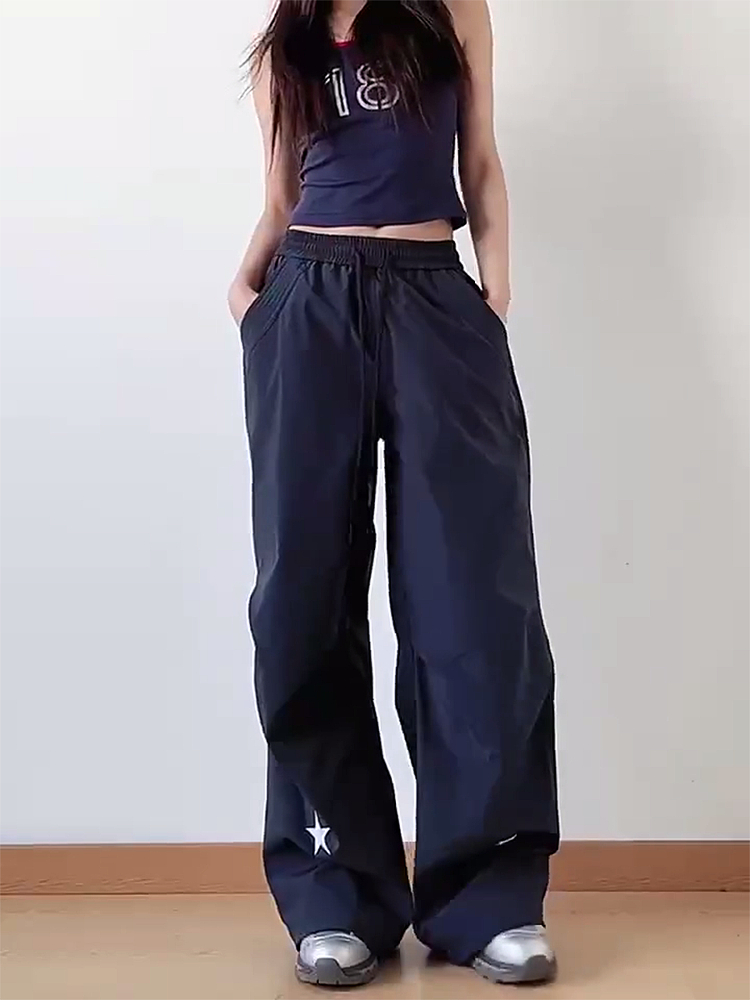 High-Waisted American Retro Star Work Pants for Women, Slimming Wide-Leg Loose Casual Sports Style for Summer High-Waisted American Retro Star Work Pants for Women, Slimming Wide-Leg Loose Casual Sports Style for Summer