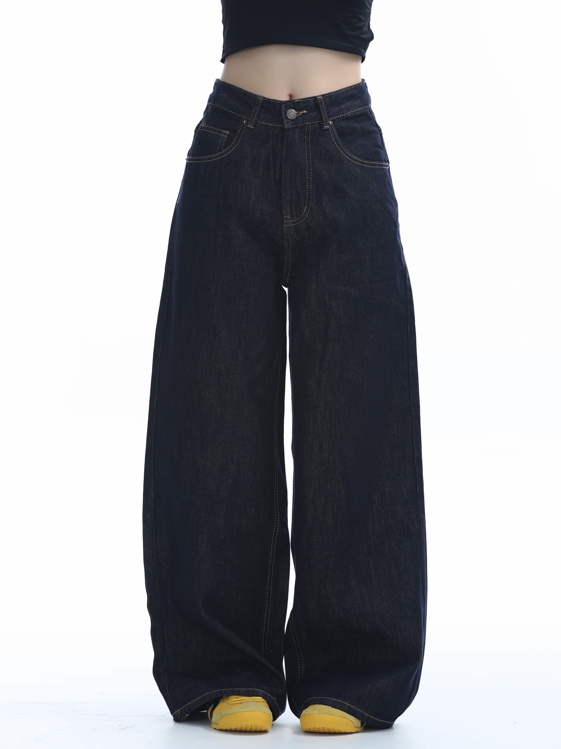 High-Waisted American Retro Wide-Leg Jeans for Women, Casual Draped Floor-Length Pants in Lazy Style High-Waisted American Retro Wide-Leg Jeans for Women, Casual Draped Floor-Length Pants in Lazy Style