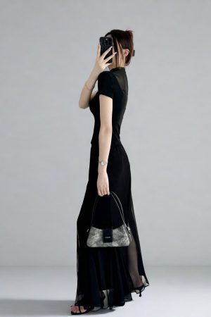 High-Waisted Black Fishtail A-Line Skirt for Women - Slimming, Versatile Design for Spring/Summer 2025, High Elasticity Fashion Essential