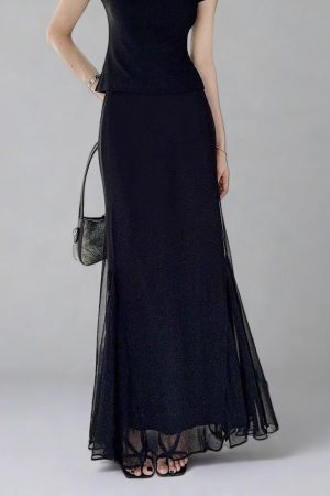 High-Waisted Black Fishtail A-Line Skirt for Women - Slimming, Versatile Design for Spring/Summer 2025, High Elasticity Fashion Essential