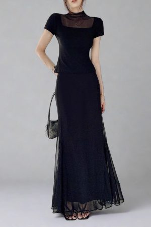 High-Waisted Black Fishtail A-Line Skirt for Women - Slimming, Versatile Design for Spring/Summer 2025, High Elasticity Fashion Essential