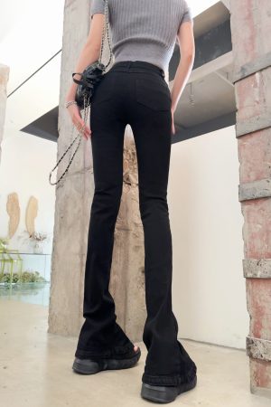 High-Waisted Black Flared Skinny Jeans for Women - Elongating, Slimming, Floor-Length, Trendy 90s Style
