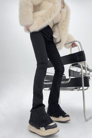 High-Waisted Black Flared Skinny Jeans for Women - Elongating, Slimming, Floor-Length, Trendy 90s Style