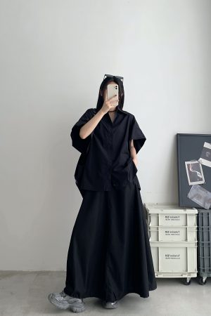 High-Waisted Black Midi Skirt for Women, Vintage Style Long Skirt, Spring Autumn Workwear, Trendy 90s Inspired Fashion