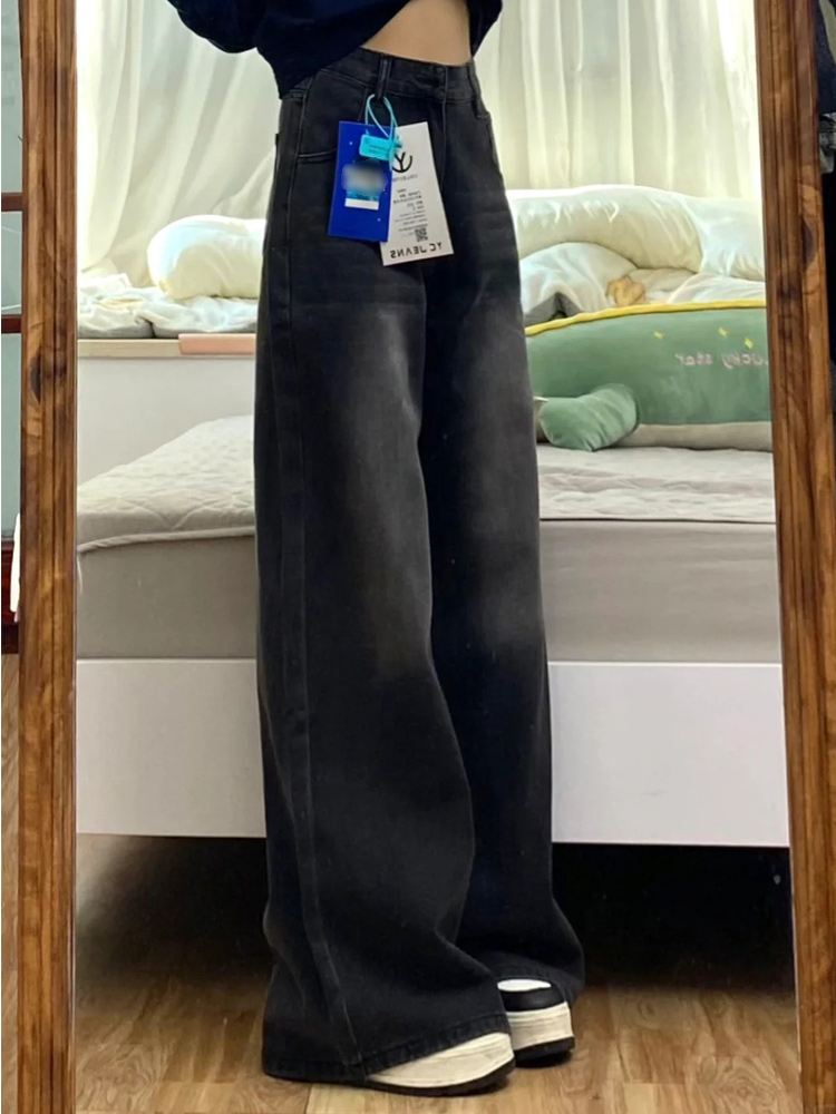 High-Waisted Black Wide-Leg Jeans for Women, 2025 New Style, Slimming Fit for Petite Pear-Shaped Figures, Straight-Leg Design High-Waisted Black Wide-Leg Jeans for Women, 2025 New Style, Slimming Fit for Petite Pear-Shaped Figures, Straight-Leg Design