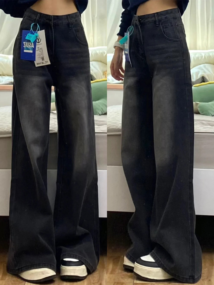 High-Waisted Black Wide-Leg Jeans for Women, 2025 New Style, Slimming Fit for Petite Pear-Shaped Figures, Straight-Leg Design High-Waisted Black Wide-Leg Jeans for Women, 2025 New Style, Slimming Fit for Petite Pear-Shaped Figures, Straight-Leg Design