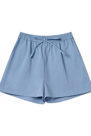 High-Waisted Blue Elastic Waistband Loose Sports Shorts for Women - Summer Slim-Fit Casual Athletic Shorts