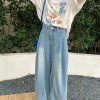 High-Waisted Blue Retro Patchwork Denim Pants for Women - Summer Loose Slim Wide-Leg Style, Vintage Inspired, Y2K Fashion
