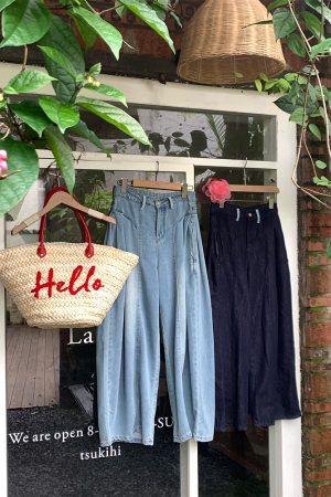 High-Waisted Blue Retro Patchwork Denim Pants for Women - Summer Loose Slim Wide-Leg Style, Vintage Inspired, Y2K Fashion
