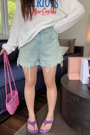 High-Waisted Distressed Denim Shorts for Women - Plus Size Trendy Summer 2025 Fashion