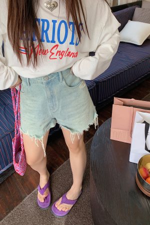 High-Waisted Distressed Denim Shorts for Women - Plus Size Trendy Summer 2025 Fashion