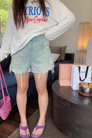 High-Waisted Distressed Denim Shorts for Women - Plus Size Trendy Summer 2025 Fashion