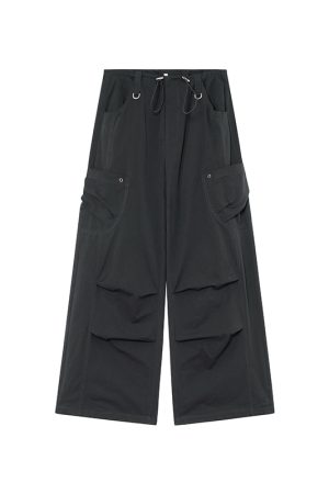 High-Waisted Draped Casual Work Pants for Women - American Style Metal Ring Rivet Design - Summer 2025 Fashion Trends