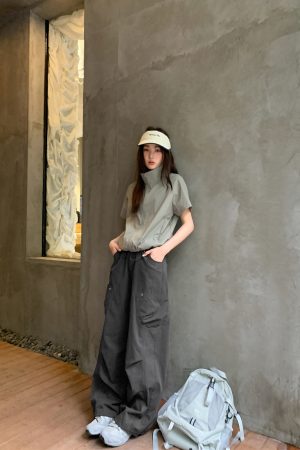 High-Waisted Draped Casual Work Pants for Women - American Style Metal Ring Rivet Design - Summer 2025 Fashion Trends