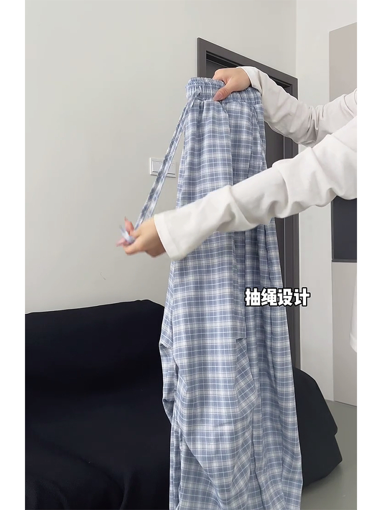 High-Waisted Draped Pleated Checkered Work Pants for Women, Loose Fit Wide-Leg Casual Sports Trousers, American Style High-Waisted Draped Pleated Checkered Work Pants for Women, Loose Fit Wide-Leg Casual Sports Trousers, American Style