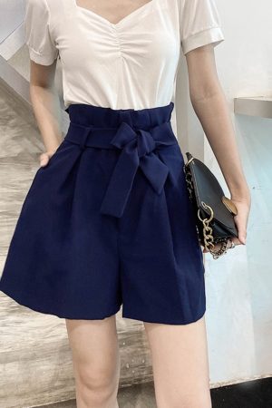 High-Waisted Floral Bud Skirt Pants with Drawstring Waist, Pockets, Ruffled Hem, A-Line Wide-Leg Shorts for Spring/Summer Fashion