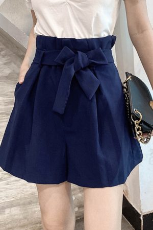 High-Waisted Floral Bud Skirt Pants with Drawstring Waist, Pockets, Ruffled Hem, A-Line Wide-Leg Shorts for Spring/Summer Fashion