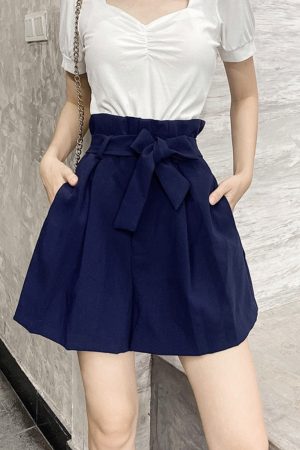 High-Waisted Floral Bud Skirt Pants with Drawstring Waist, Pockets, Ruffled Hem, A-Line Wide-Leg Shorts for Spring/Summer Fashion