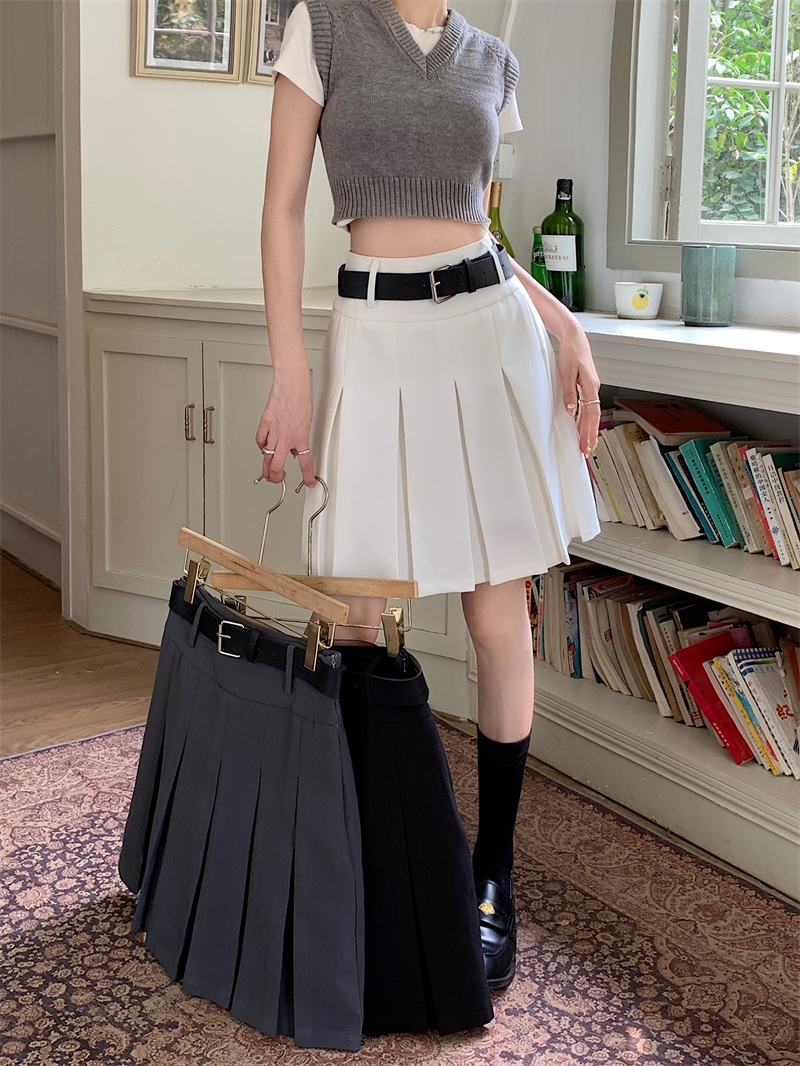High-Waisted Gray Pleated Midi Skirt for Women, Plus Size, Korean Style College Fashion, Japanese Design Workwear Skirt High-Waisted Gray Pleated Midi Skirt for Women, Plus Size, Korean Style College Fashion, Japanese Design Workwear Skirt
