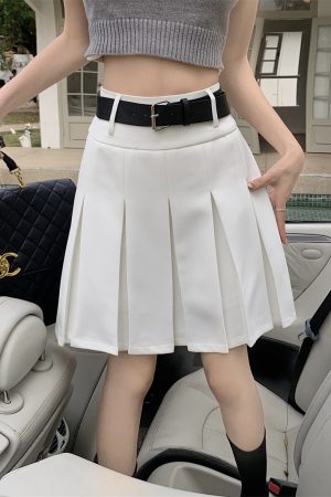 High-Waisted Gray Pleated Midi Skirt for Women, Plus Size, Korean Style College Fashion, Japanese Design Workwear Skirt