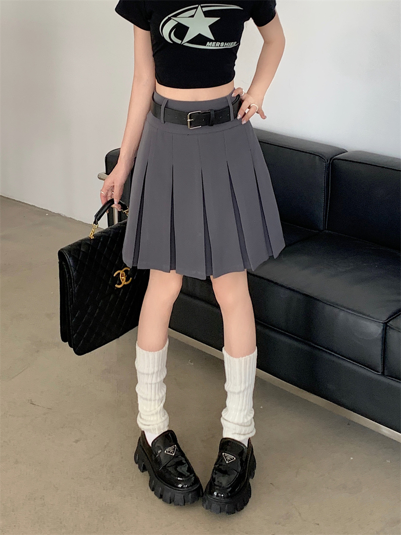 High-Waisted Gray Pleated Midi Skirt for Women, Plus Size, Korean Style College Fashion, Japanese Design Workwear Skirt High-Waisted Gray Pleated Midi Skirt for Women, Plus Size, Korean Style College Fashion, Japanese Design Workwear Skirt