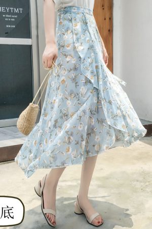 High-Waisted Irregular Floral Chiffon Skirt and Fishtail Long Dress for Travel, Beach, and Sun Protection