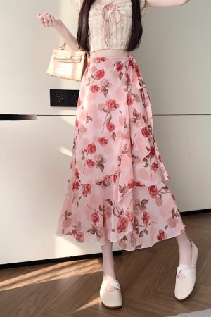 High-Waisted Irregular Floral Chiffon Skirt and Fishtail Long Dress for Travel, Beach, and Sun Protection