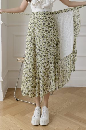 High-Waisted Irregular Floral Chiffon Skirt and Fishtail Long Dress for Travel, Beach, and Sun Protection