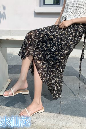 High-Waisted Irregular Floral Chiffon Skirt and Fishtail Long Dress for Travel, Beach, and Sun Protection