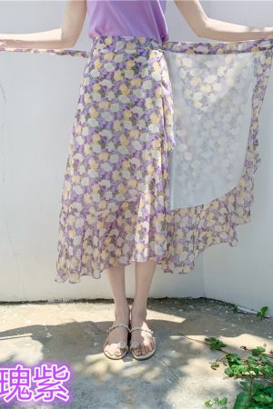 High-Waisted Irregular Floral Chiffon Skirt and Fishtail Long Dress for Travel, Beach, and Sun Protection
