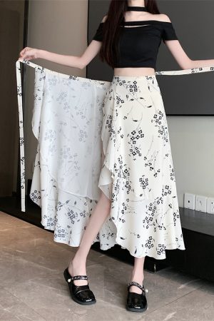 High-Waisted Irregular Floral Chiffon Skirt and Fishtail Long Dress for Travel, Beach, and Sun Protection