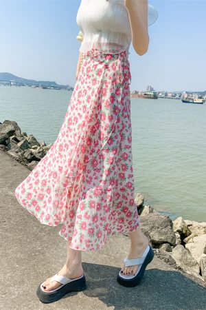 High-Waisted Irregular Floral Chiffon Skirt and Fishtail Long Dress for Travel, Beach, and Sun Protection
